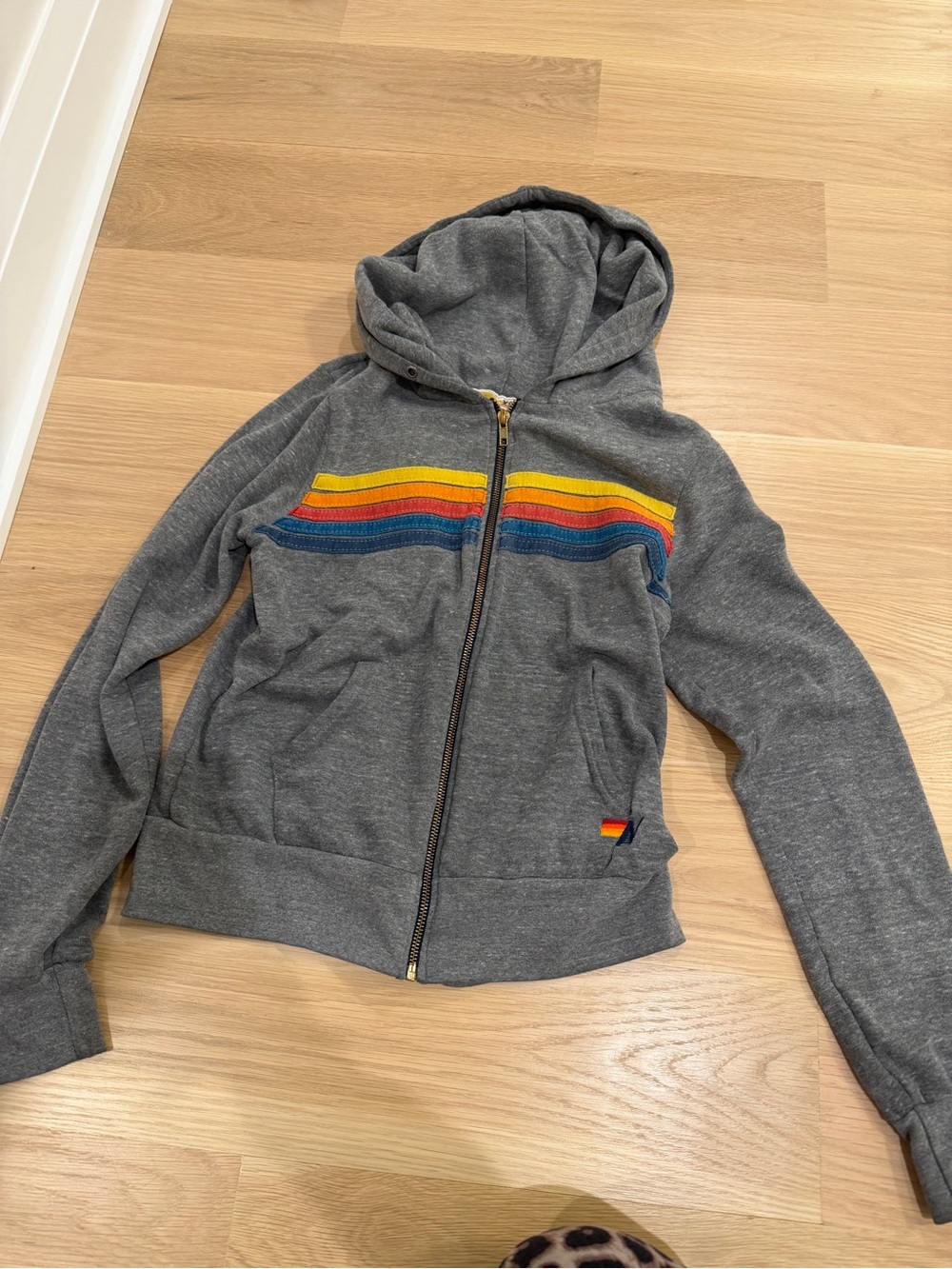 Aviator Nation Women’s XS Gray Zip Hoodie with Rainbow Stripe